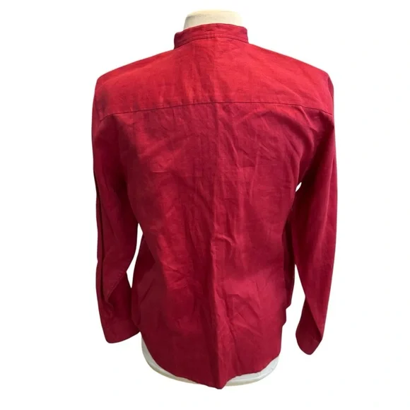 Lauren Ralph Lauren Top Womens Sz Medium Red Linen Pleated Button Up Long Sleeve - Picture 4 of 5